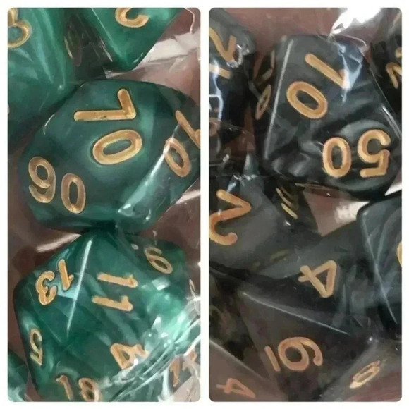 Two 7 Packs D&D Dungeons and Dragons Die Dice Sets Black & Green - Picture 1 of 4